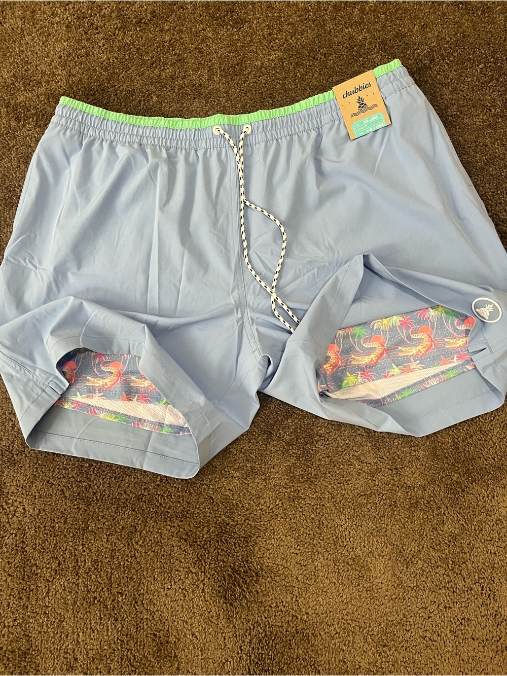 Chubbies Swim Trunks XXXL 7” Inseam Light Blue Tropical Lined